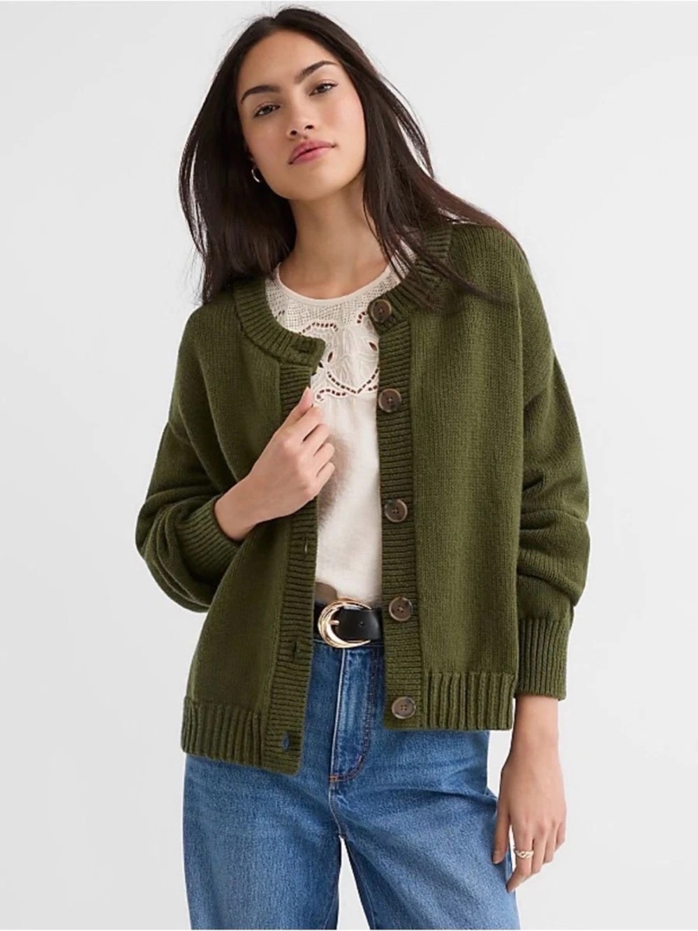 The Loft Oversized Chunky Cardigan in Green Button Front Sweater medium women’s